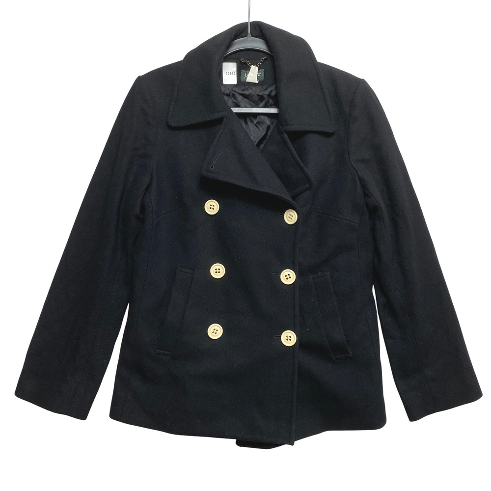 J. Crew Peacoat Womens M Black Double-Breasted Button-Down Coat Wool Blend